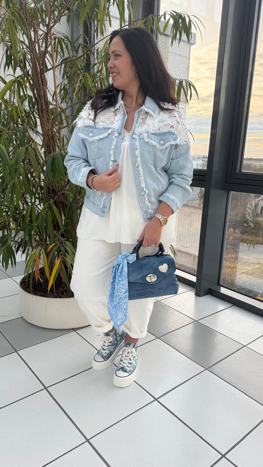 Hochschaft Sneaker in Jeansblau/Weiß (36-41)