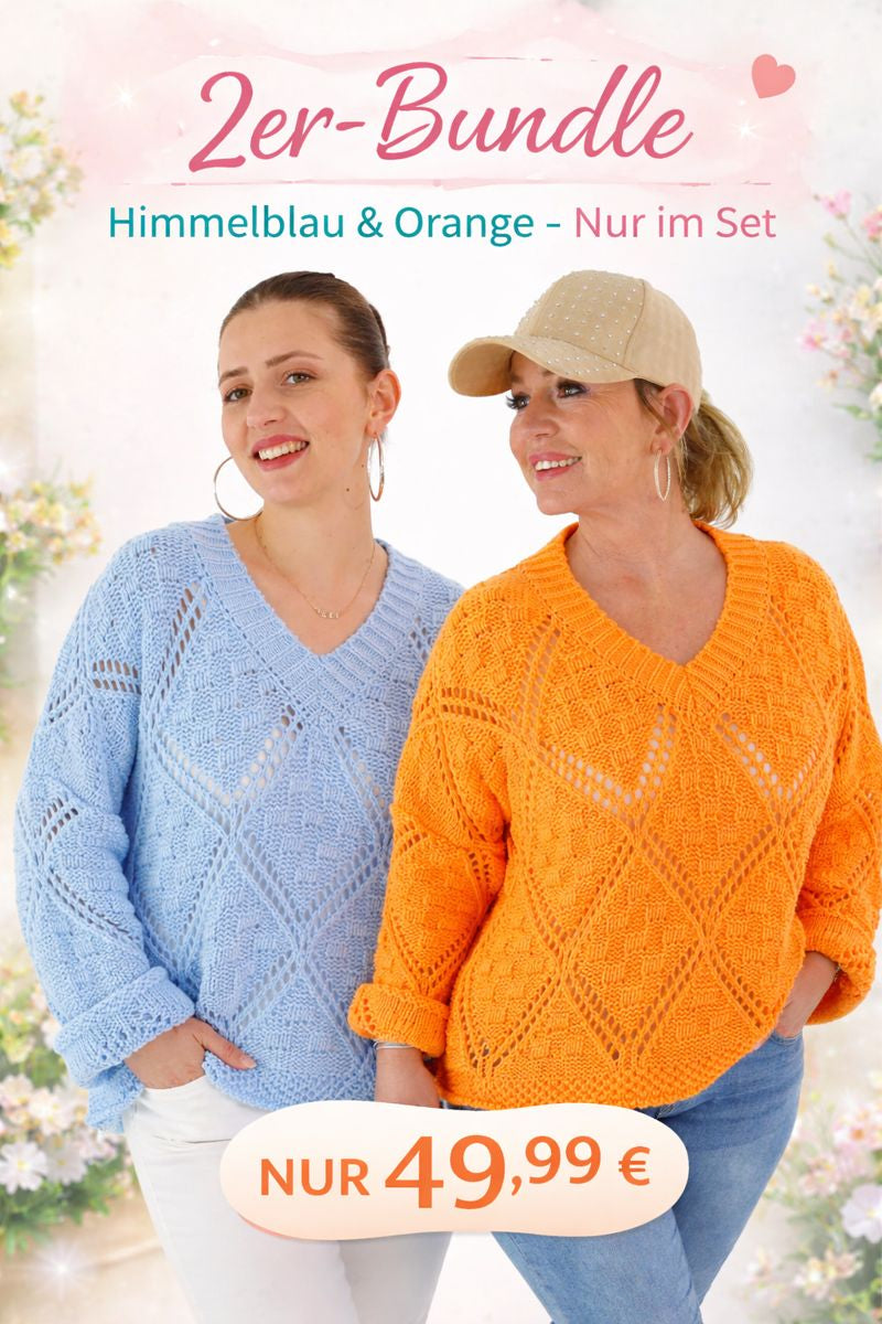 2er Strickpullover Himmelblau & Orange (38-44)