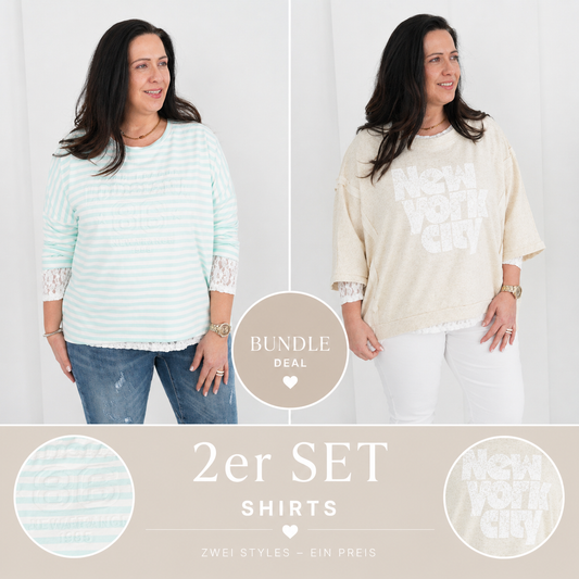 Shirt-Bundle – Mint-Weiß & Beige (40–46)