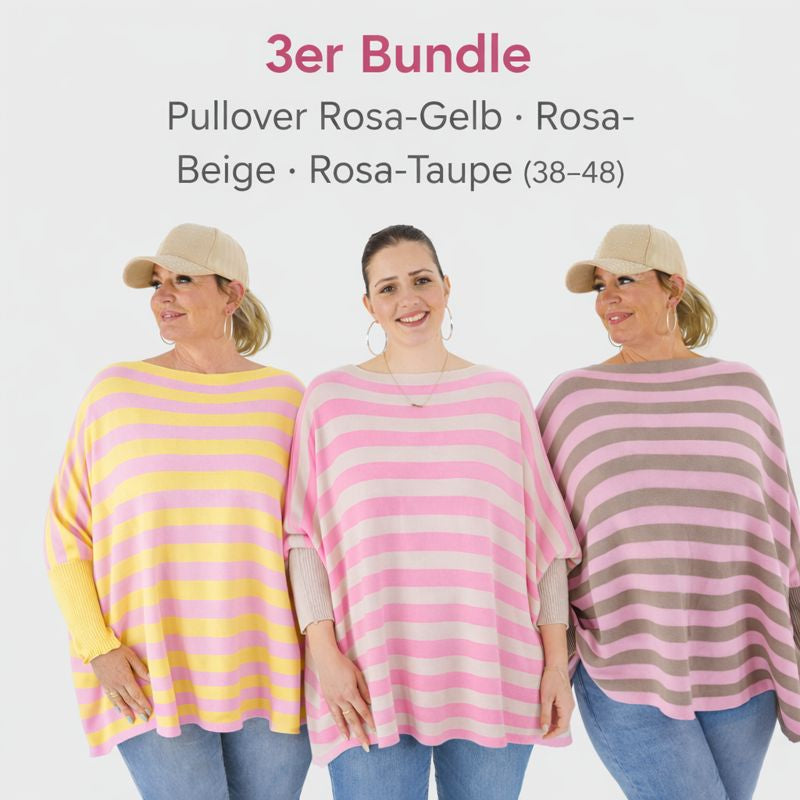 3er-Bundle Bestseller-Pullover Rosa-Gelb · Rosa-Beige · Rosa-Taupe (Onesize 36–48)