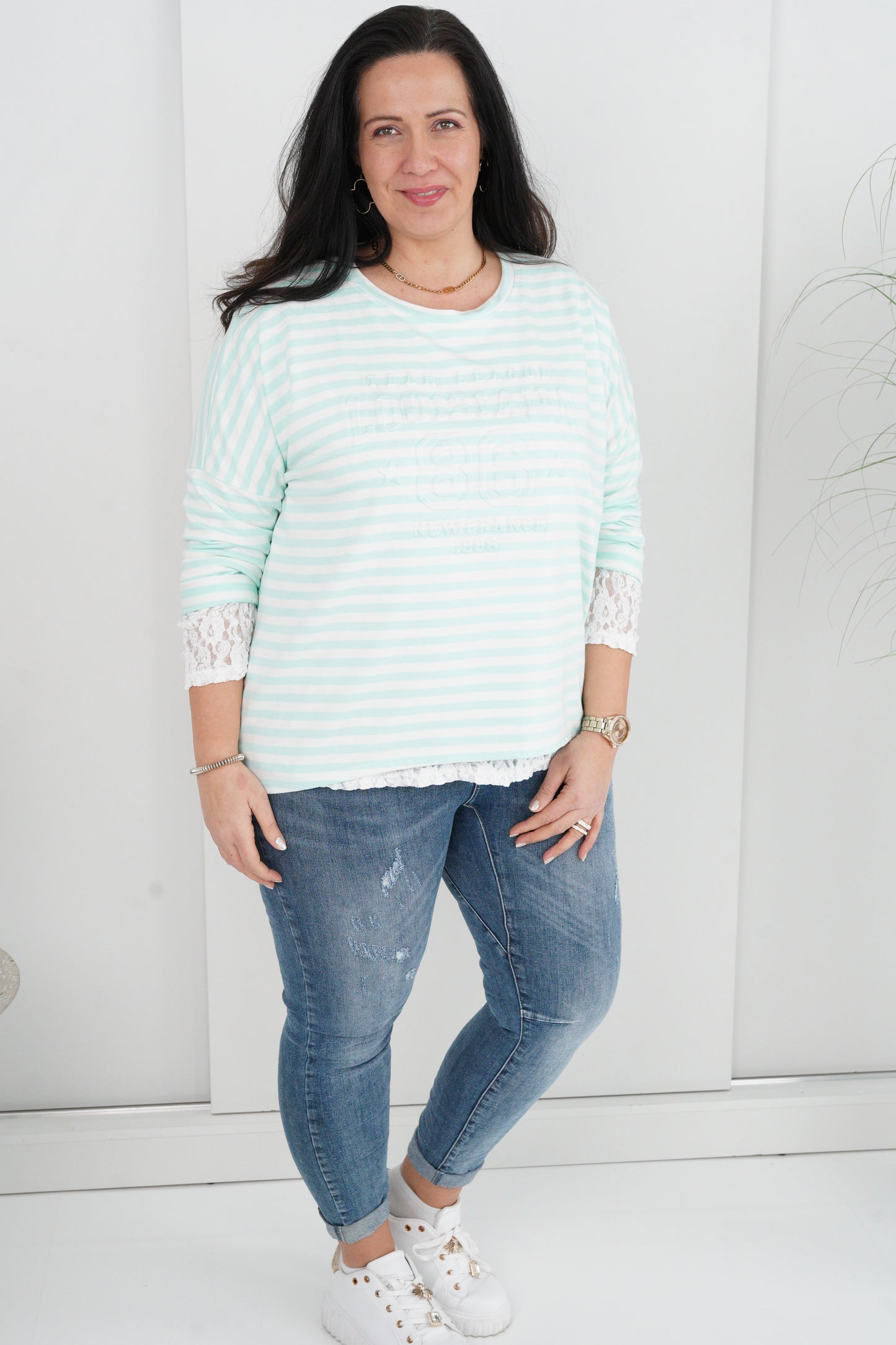 Shirt in Mint-Weiß (42-46)