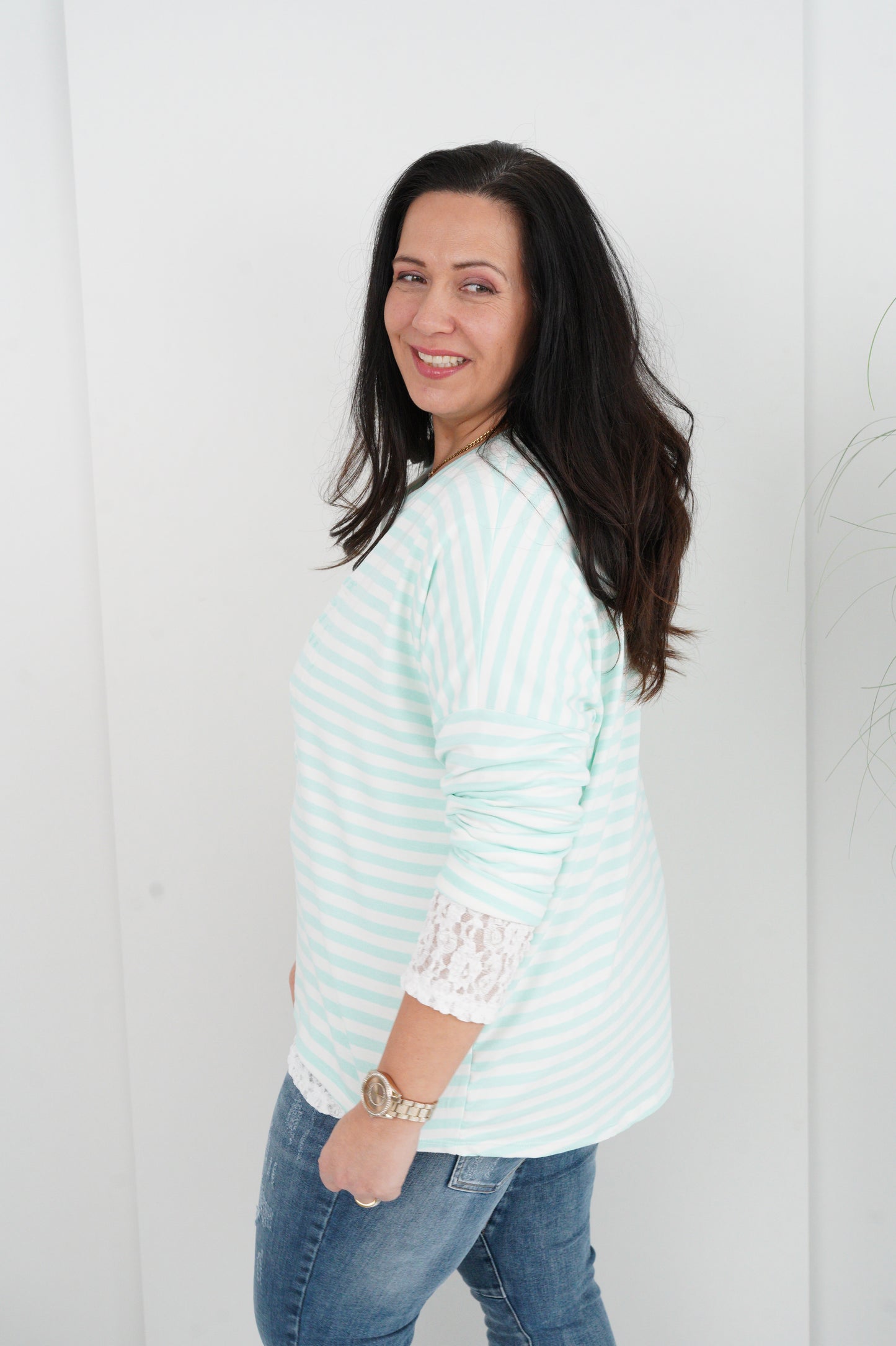 Shirt in Mint-Weiß (42-46)