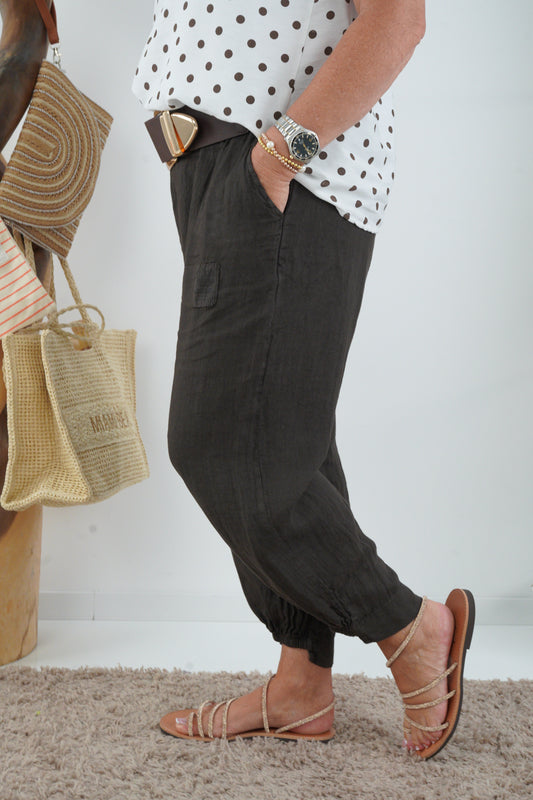 Leinen Hose in Chocolate (38-42+) Lieferzeit: 6-8 Werktage