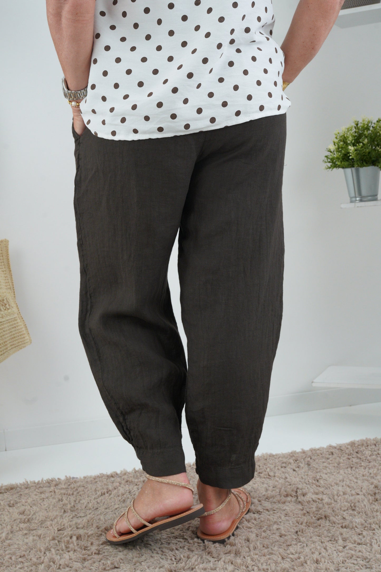 Leinen Hose in Chocolate (38-42+)