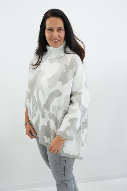 Pullover in Ecru-Hellgrau (42-46+)