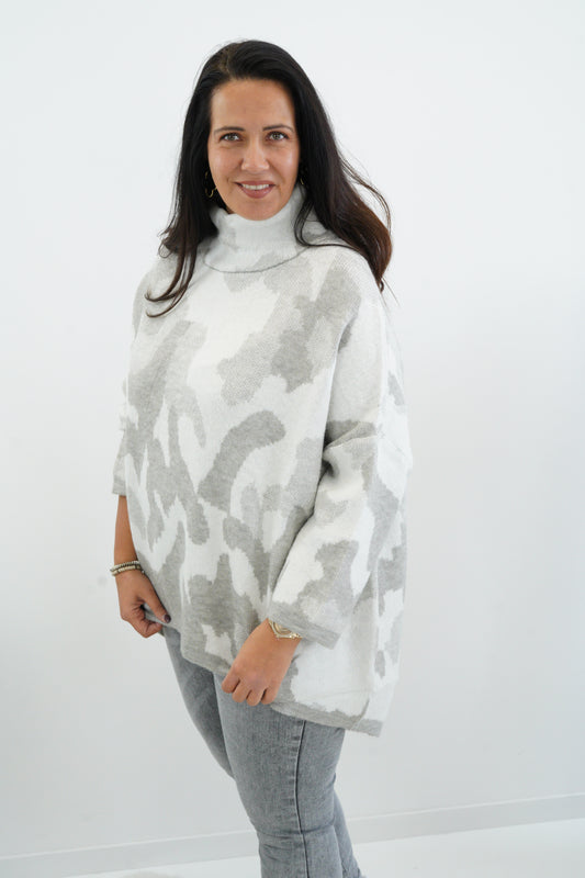Pullover in Ecru-Hellgrau (42-46+)