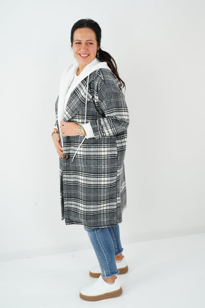 Mantel in Grau-Weiß-Kariert (40-44)