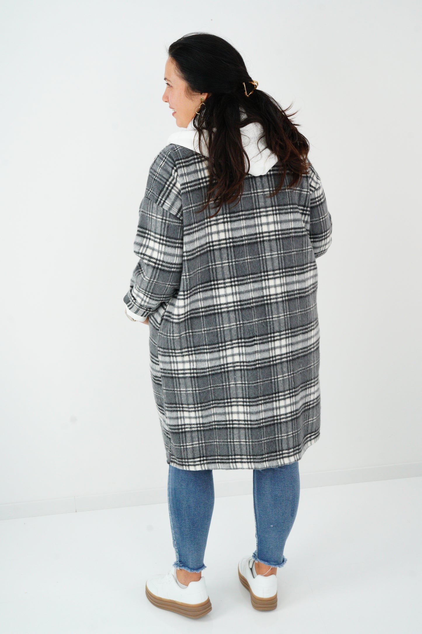 Mantel in Grau-Weiß-Kariert (40-44)