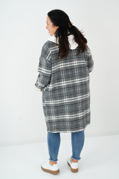 Mantel in Grau-Weiß-Kariert (40-44)