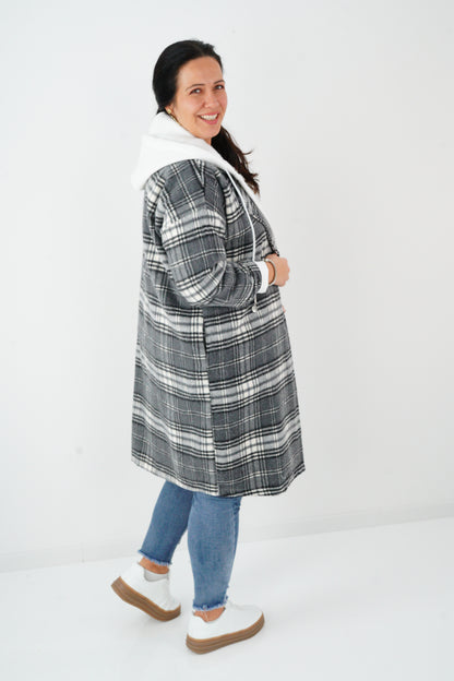 Mantel in Grau-Weiß-Kariert (40-44)