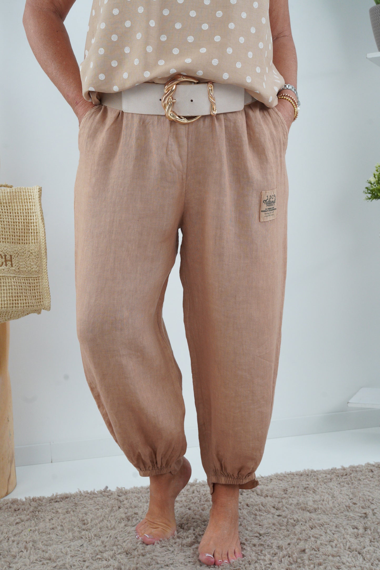 Leinen Hose in Camel (38-42+)