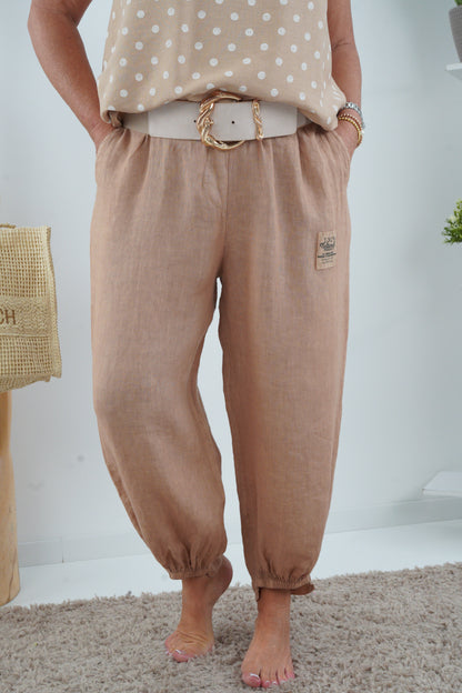 Leinen Hose in Camel (38-42+)