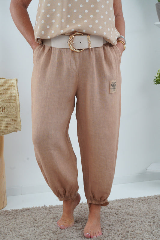 Leinen Hose in Camel (38-42+)