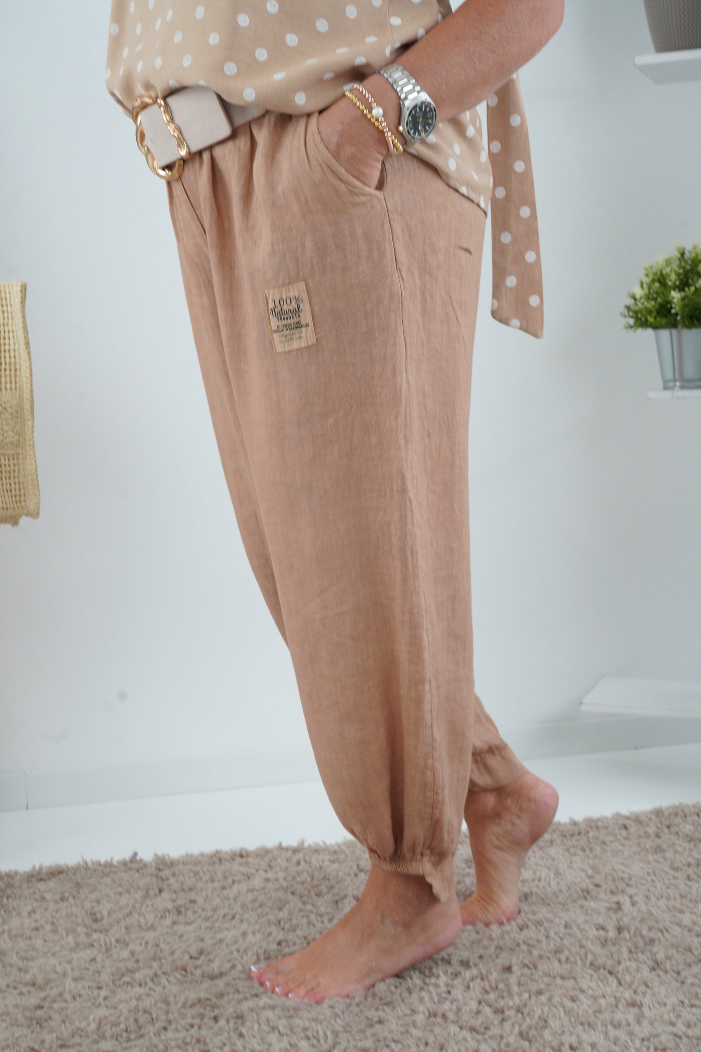 Leinen Hose in Camel (38-42+)