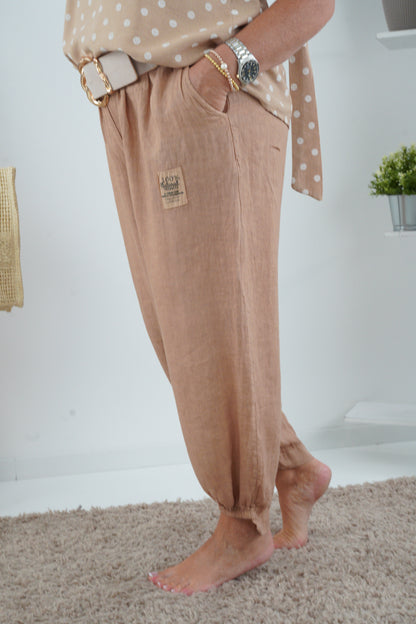 Leinen Hose in Camel (38-42+)