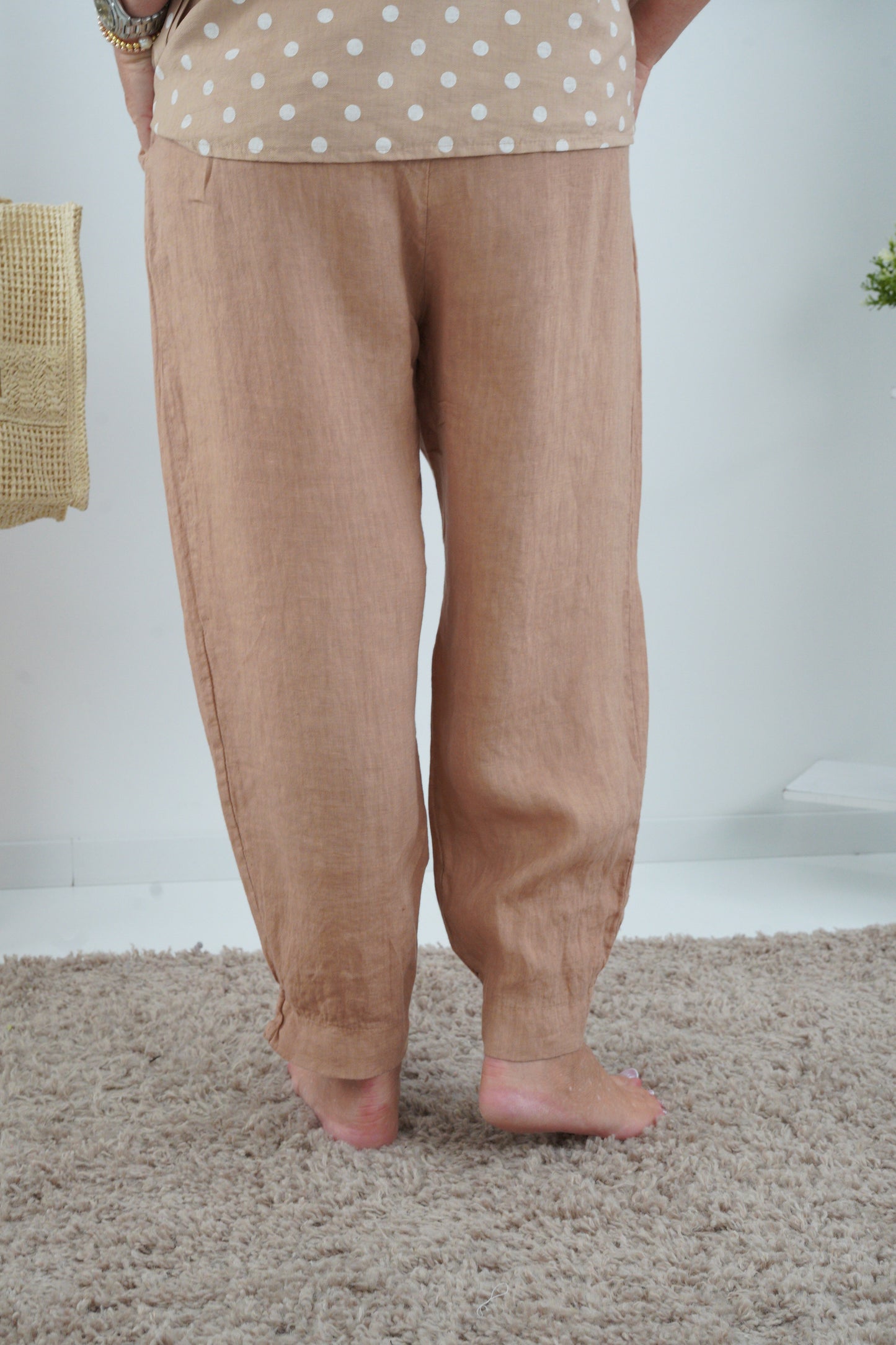 Leinen Hose in Camel (38-42+)