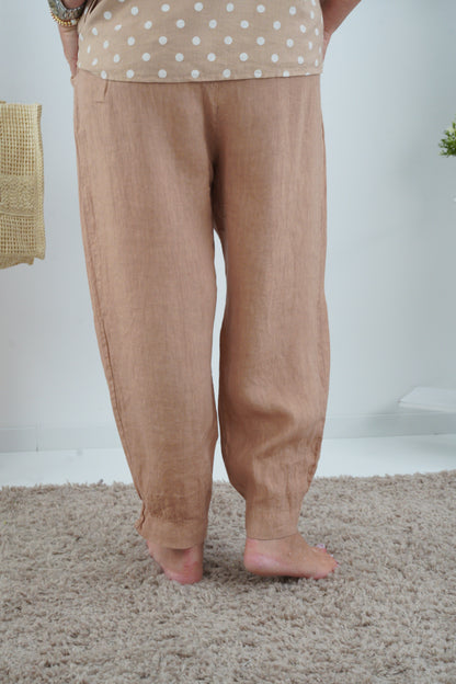 Leinen Hose in Camel (38-42+)