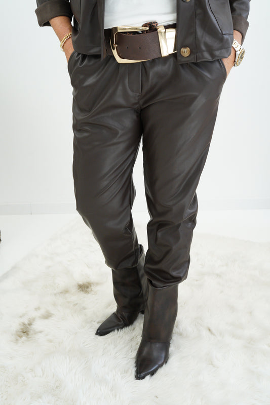 Kunstleder Joggpant in Schoko (38-42+)