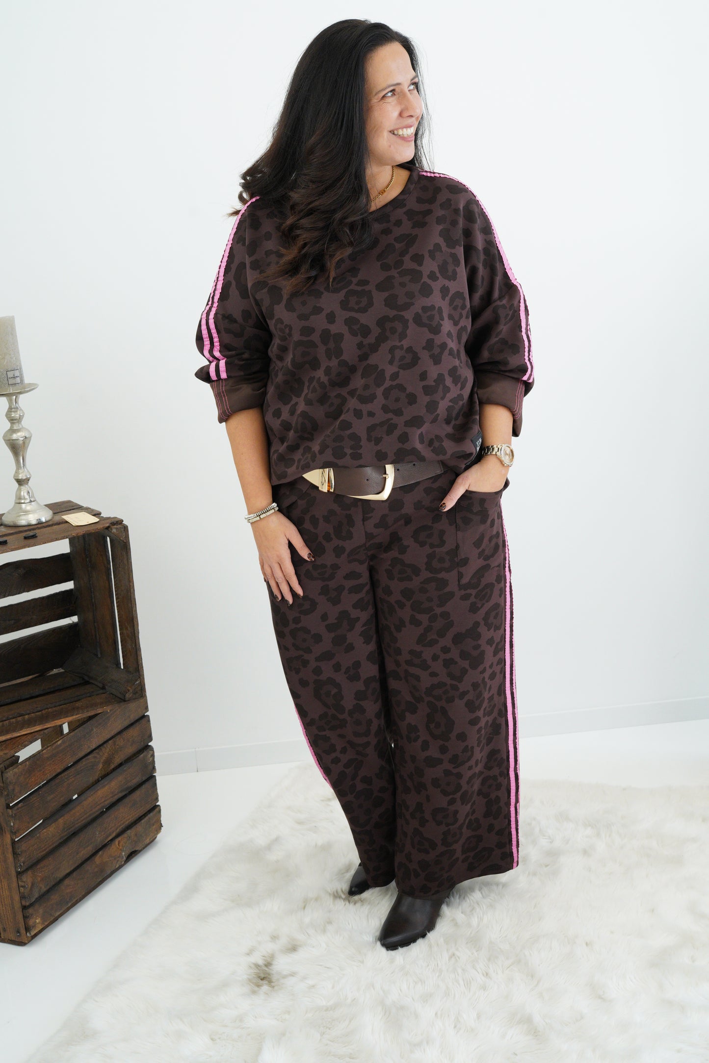 Marlenehose in Leo-Schoko-Neonpink (42-48)