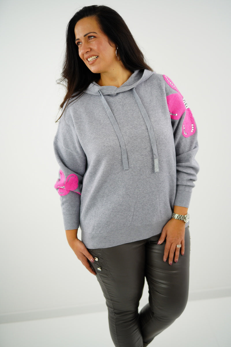 Pullover "Flower" (40-44+) grau-pink