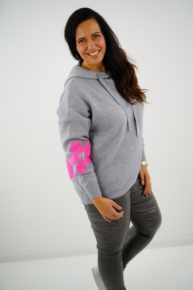 Pullover "Flower" (40-44+) grau-pink