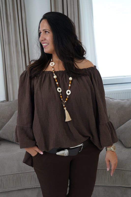 Musselin Bluse in Schoko (42-46)