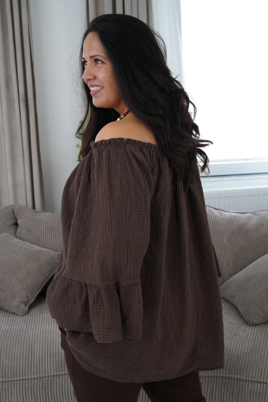 Musselin Bluse in Schoko (42-46)