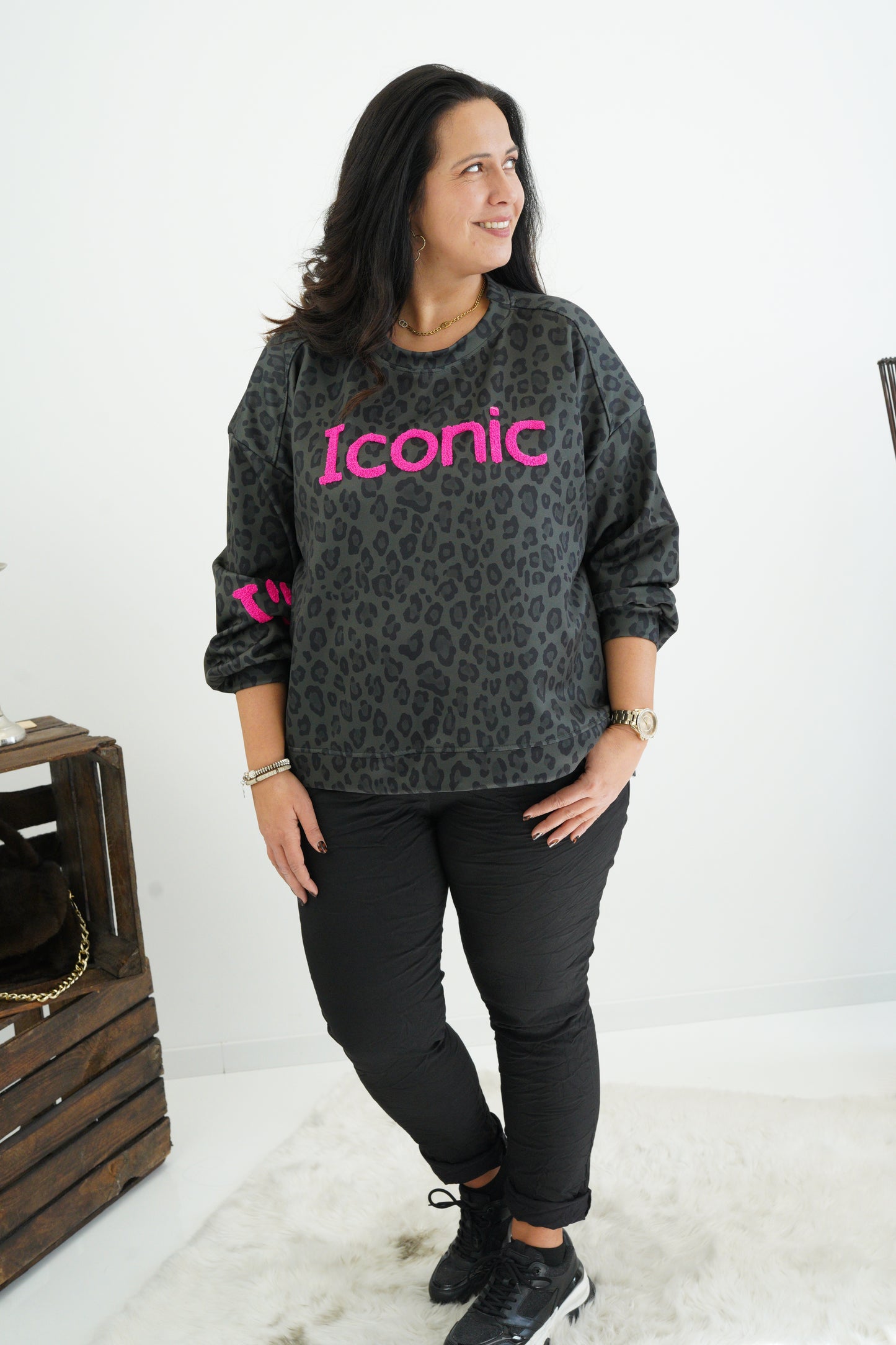 Sweatshirt in Khaki-Neonpink (40-44)