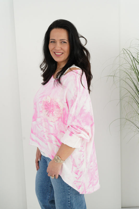Sweatshirt in Weiß-Neon-Pink (40-46+)