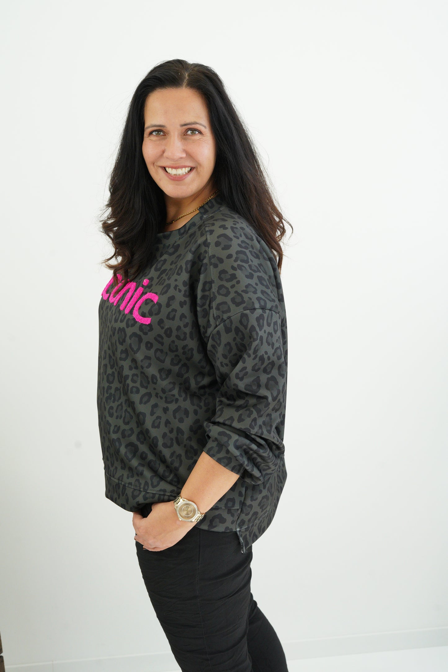 Sweatshirt in Khaki-Neonpink (40-44)