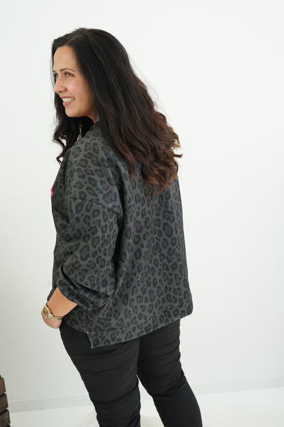 Sweatshirt in Khaki-Neonpink (40-44)