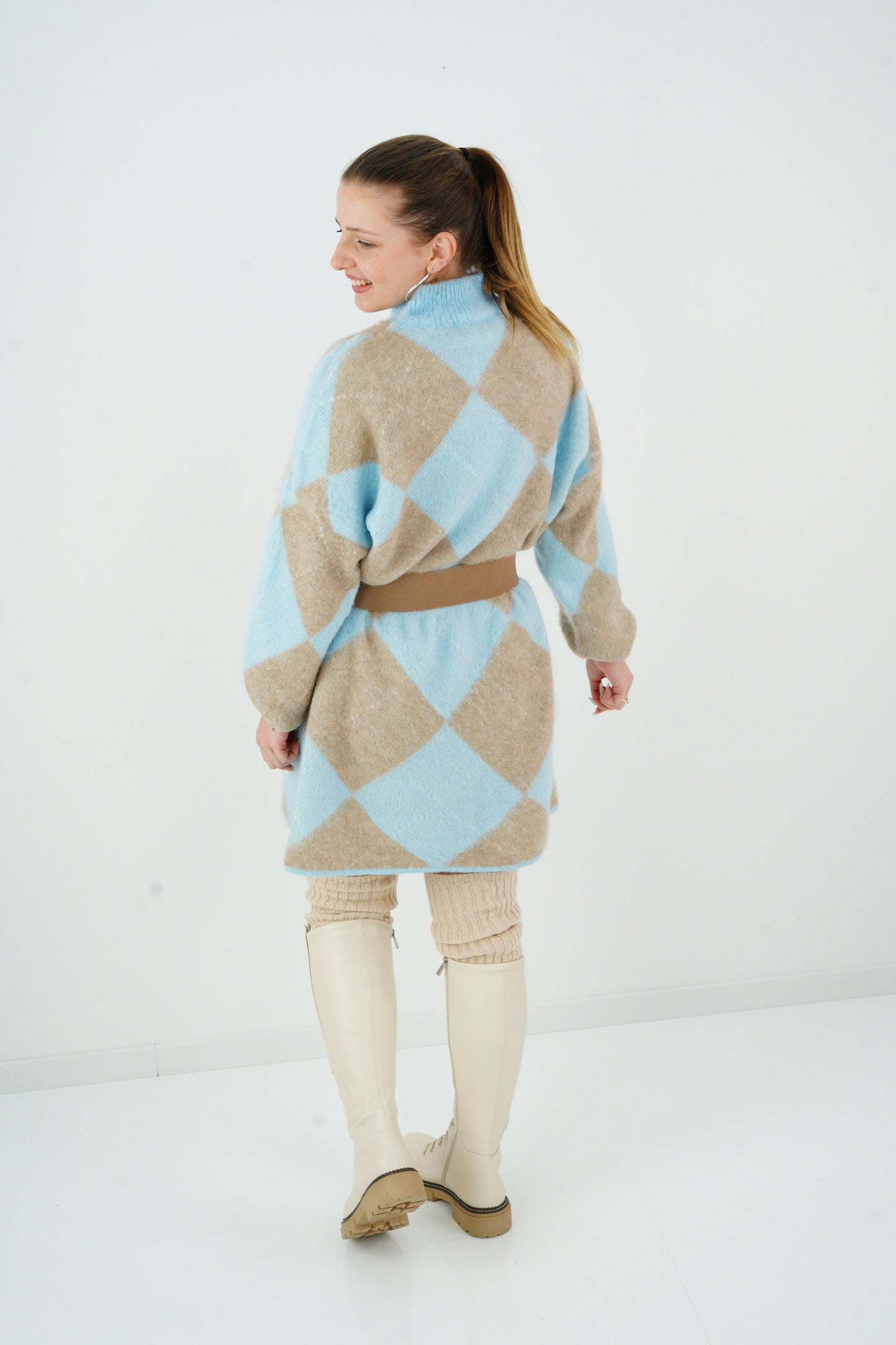 Long Pullover in Himmelblau-Taupe (38-44)