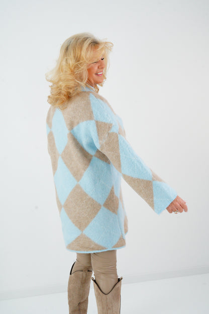 Long Pullover in Himmelblau-Taupe (38-44)