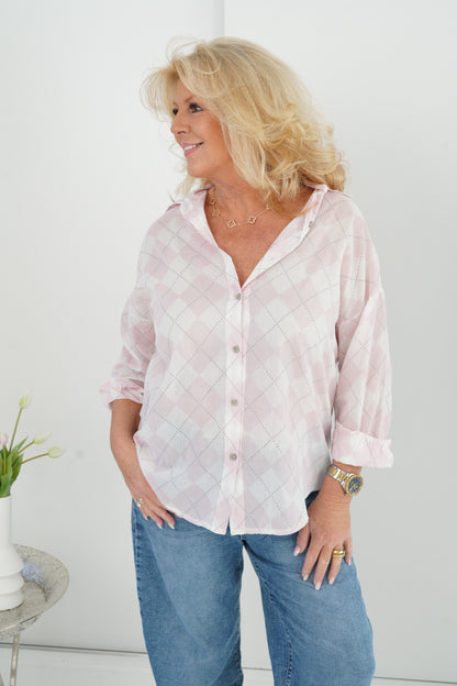 Bluse in Rosa/Weiß (40-44)
