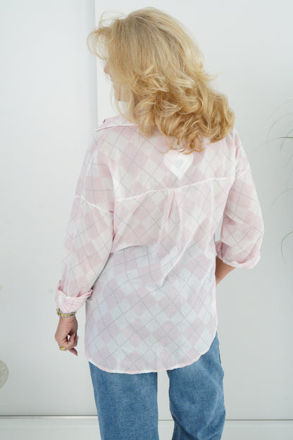 Bluse in Rosa/Weiß (40-44)