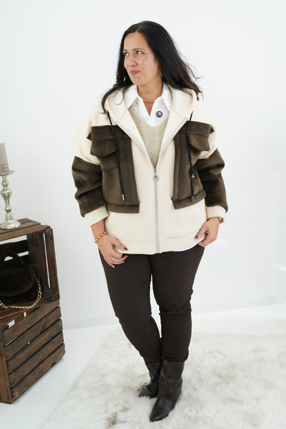 Sweatjacke in Beige-Schoko (40-44)