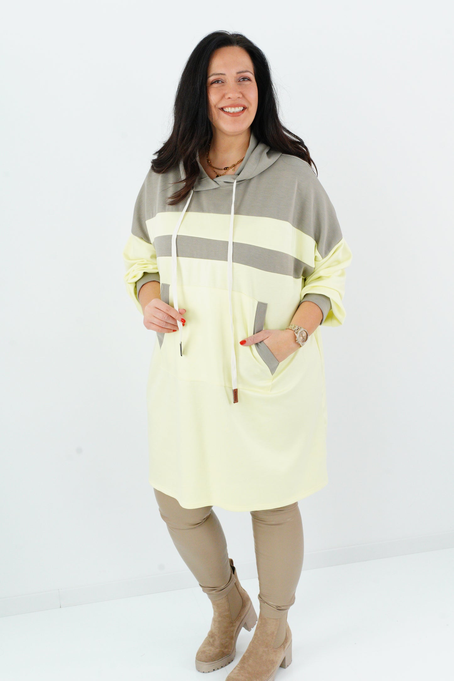 Long Hoody in Taupe-Gelb (42-48)