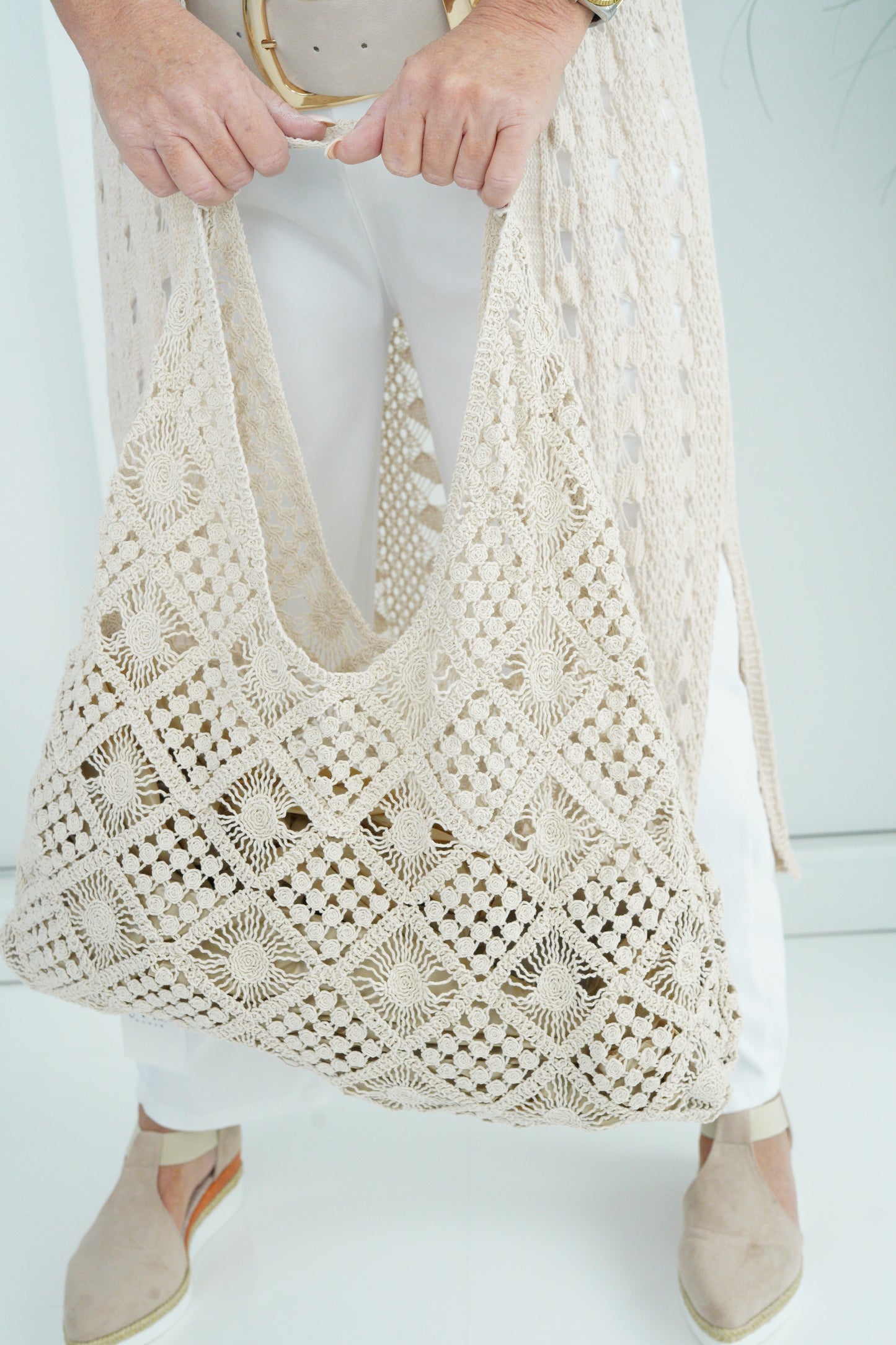 Häkel-Tasche in Beige