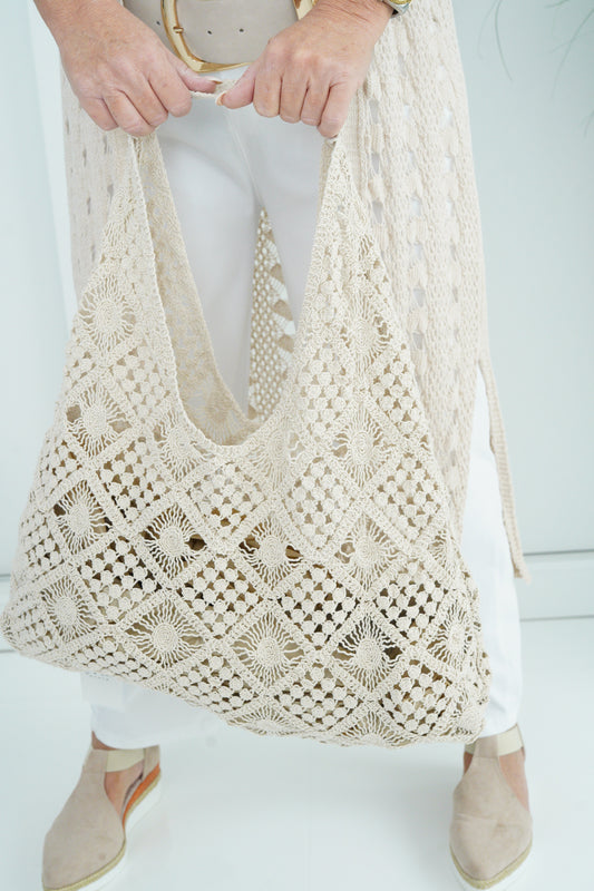 Häkel-Tasche in Beige