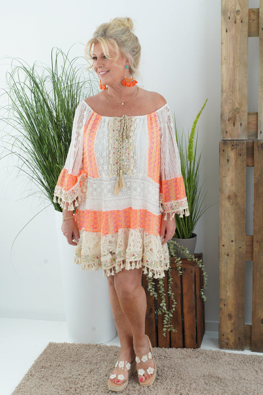Boho Kleid in Beige-Orange (40-44)