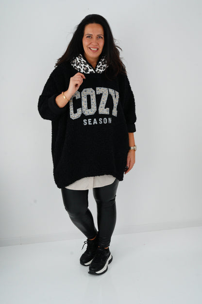 Long Hoddie in Schwarz (38-46)