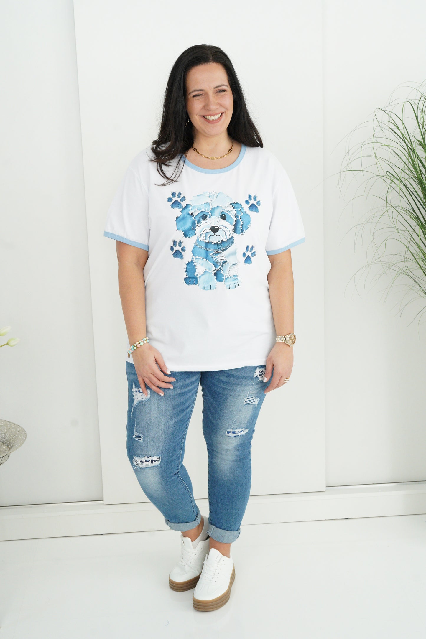 T-Shirt in Weiß-Blau (42-44+)