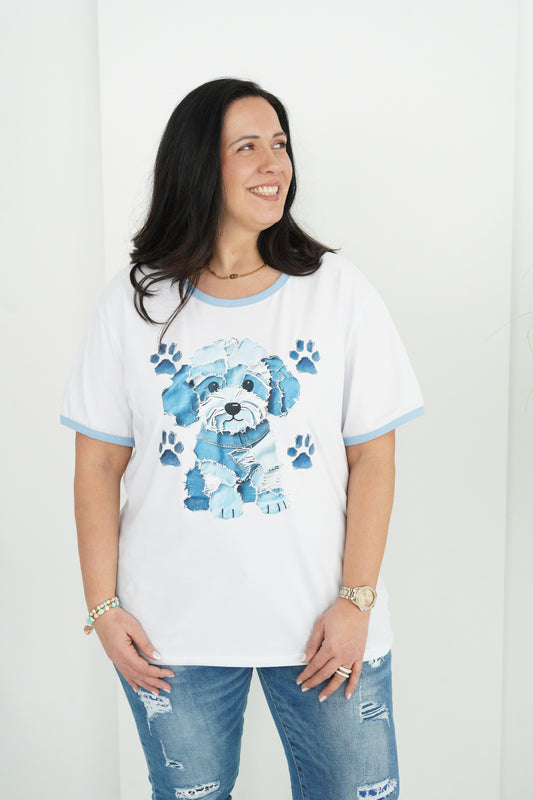 T-Shirt in Weiß-Blau (42-44+)