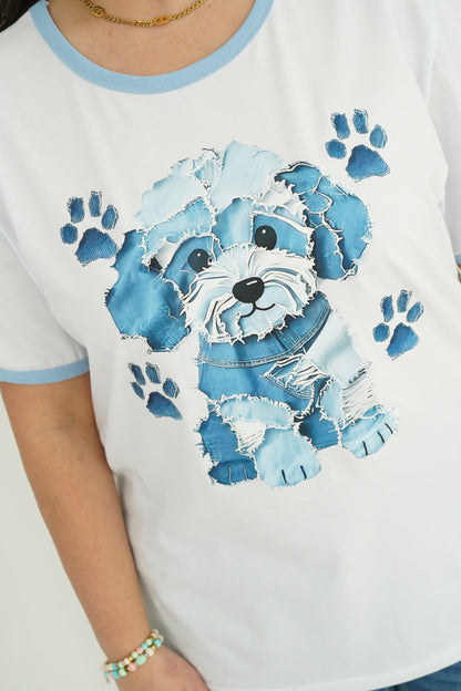 T-Shirt in Weiß-Blau (42-44+)