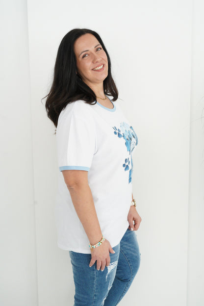 T-Shirt in Weiß-Blau (42-44+)