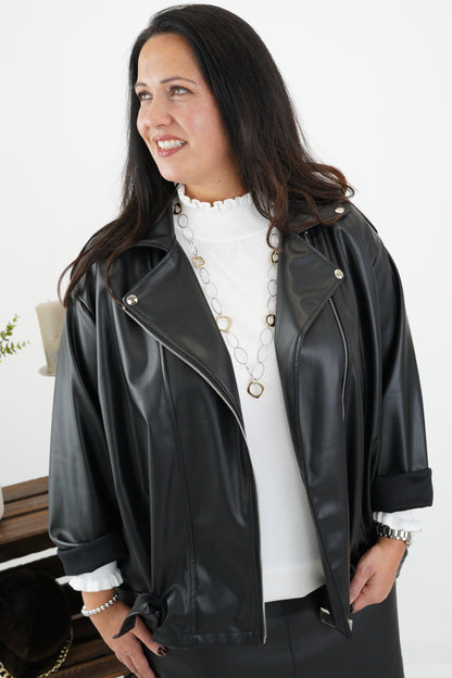 Kunstleder Jacke in Schwarz (44-46+)