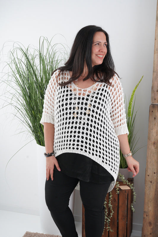 Loch-Pullover in Weiß (40-44)