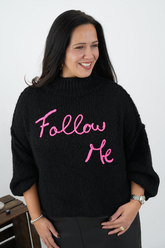 Pullover in Schwarz mit Neon-Pink (42-46)