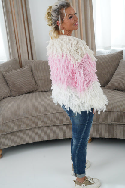 Strickjacke in Beige-Rosa (36-42)