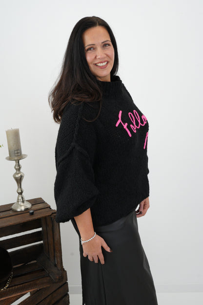 Pullover in Schwarz mit Neon-Pink (42-46)